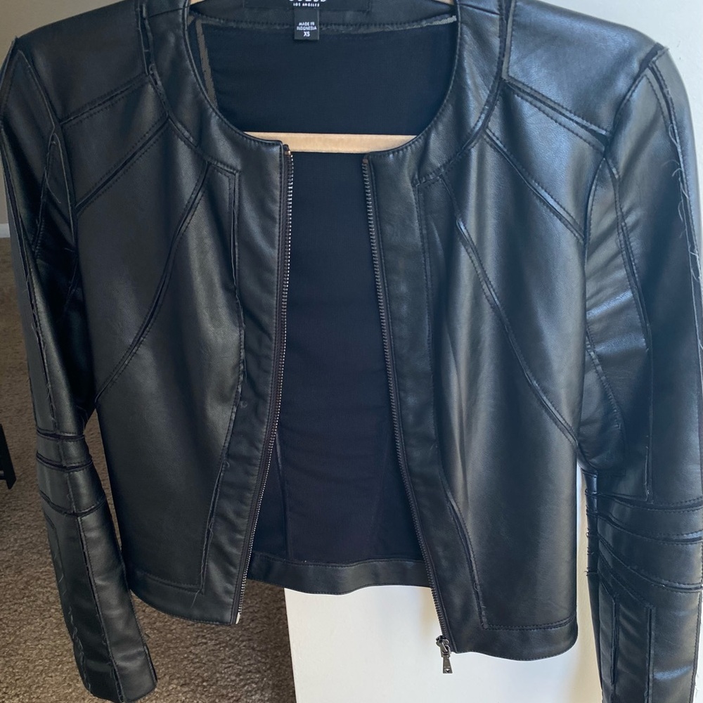 Guess black leather jacket XS